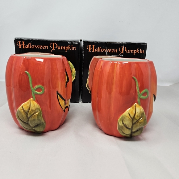 Halloween Pumpkin Ceramic Mugs Set Of 2 Susan Winget 22 FL. Oz Autumn fall Feel - Picture 6 of 9